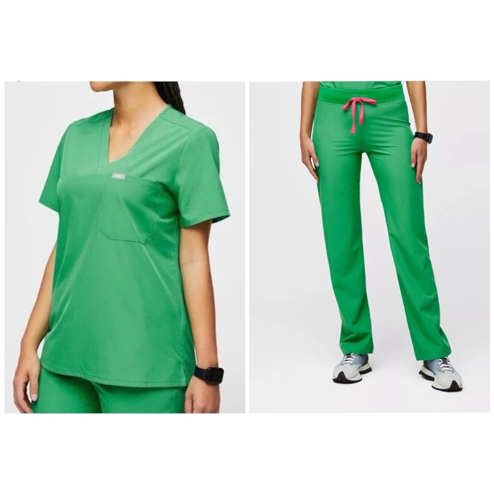 FIGS Women’s Safety Green Scrub Set with Pink Drawstring XXS/ XXSTall